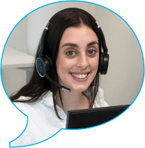 A support agent happily wearing a headset