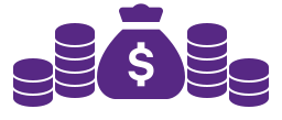 A purple pile of coins with a dollar symbol on top, representing financial lease options.