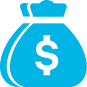A blue money bag icon