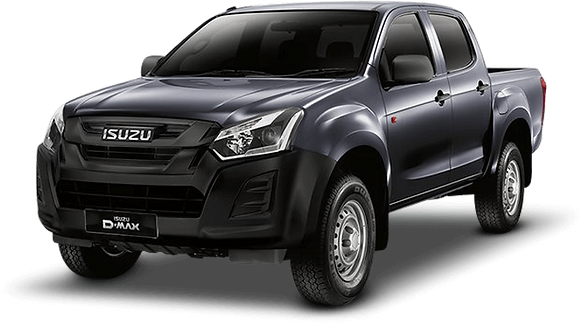 Black isuzu d-max pickup truck on a transparent background.